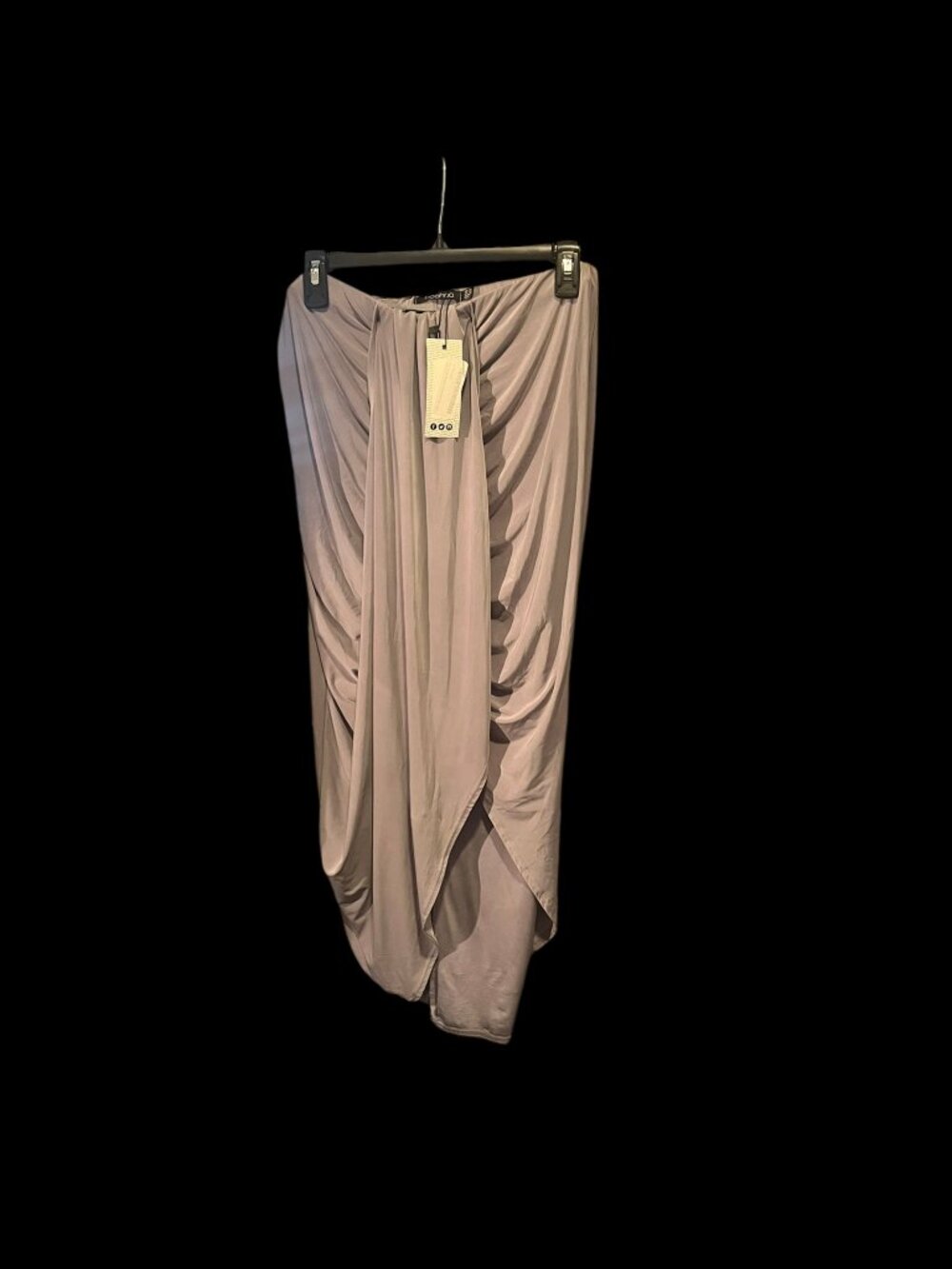 Boohoo Plus Gray Ruched Maxi Midi Skirt Size 14 NWT Draped Front Stretch